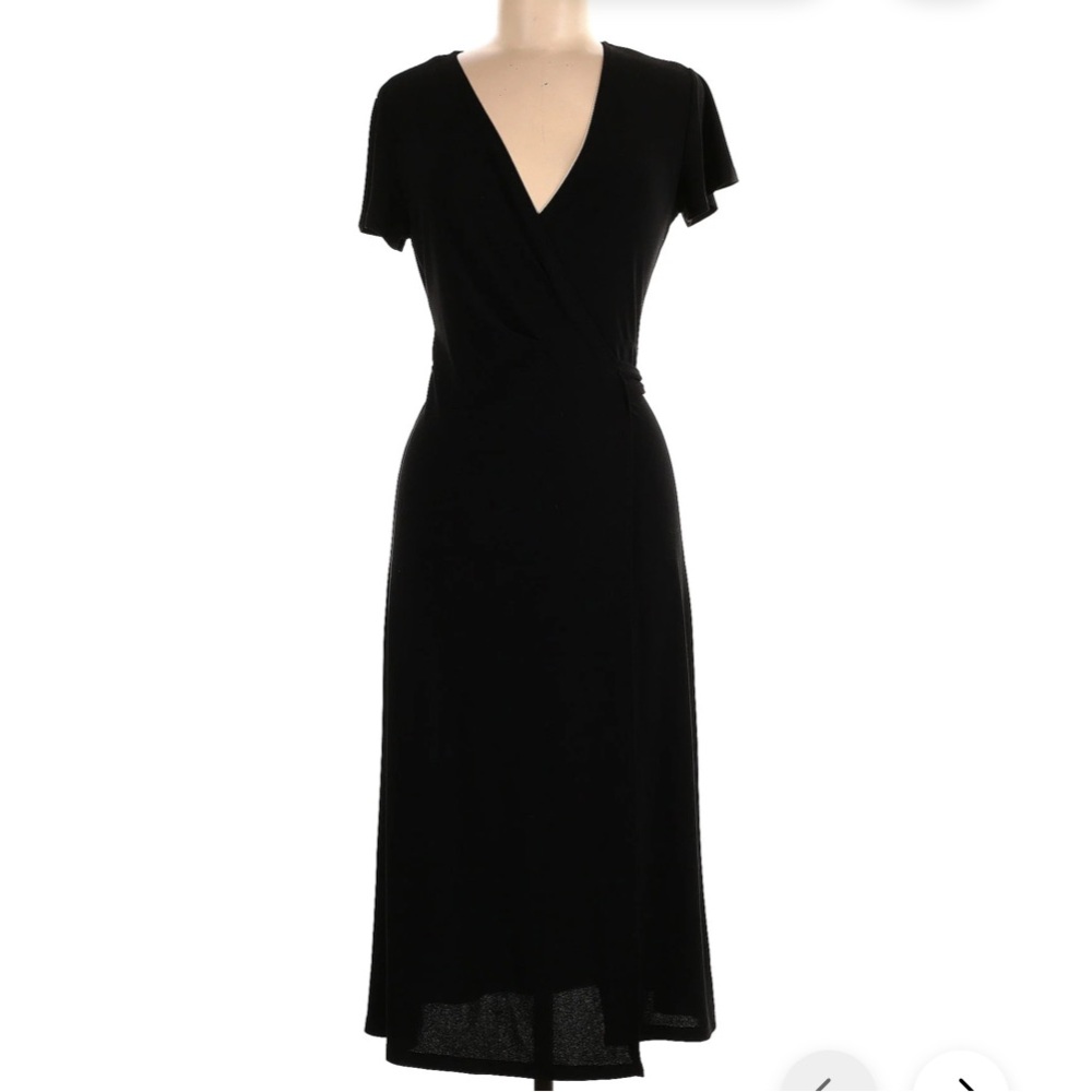 Halogen black, wrap, midi, cocktail dress.